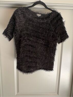 Topshop Black Fuzzy Short Sleeve Sweater